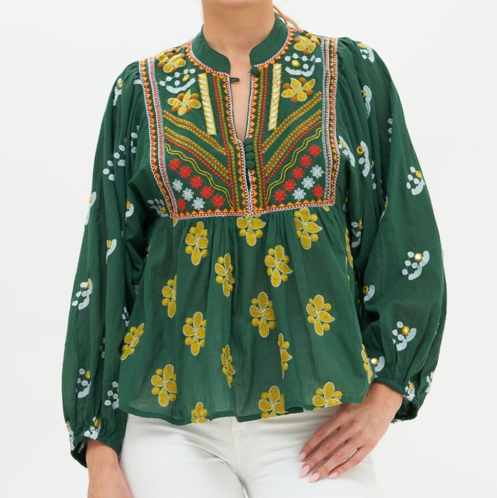 Oliphant Mandarin Balloon Top Green EUC
